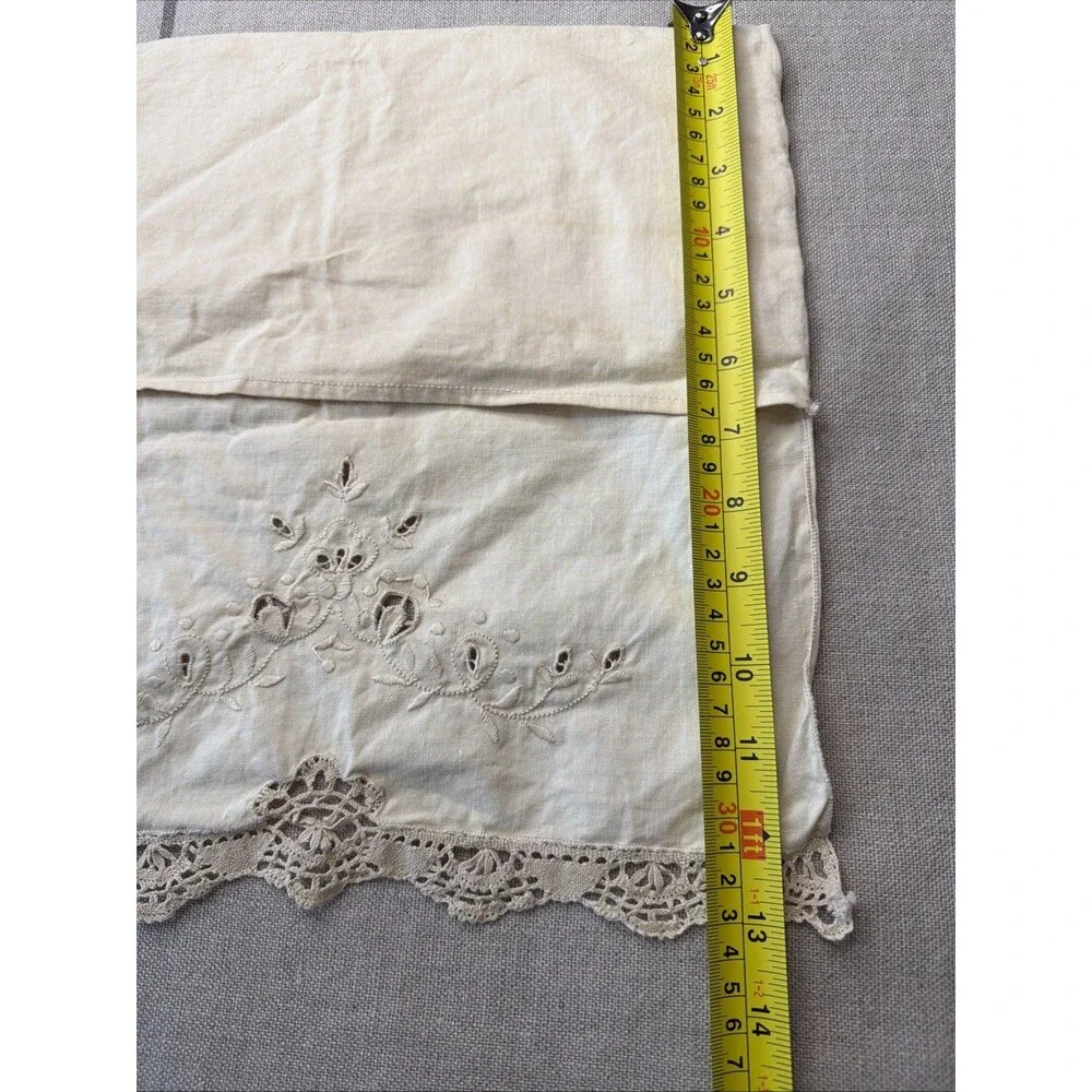 Vintage Embroidered Boudoir Pillowcase Sham Cutwork Lace European Style 13x14